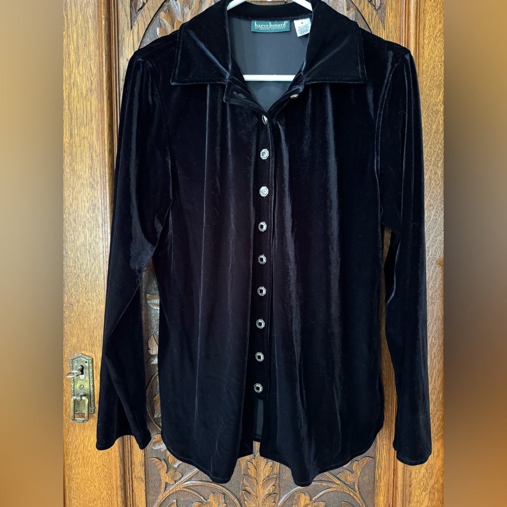 harve benard Black Velvet Button-Up Shirt